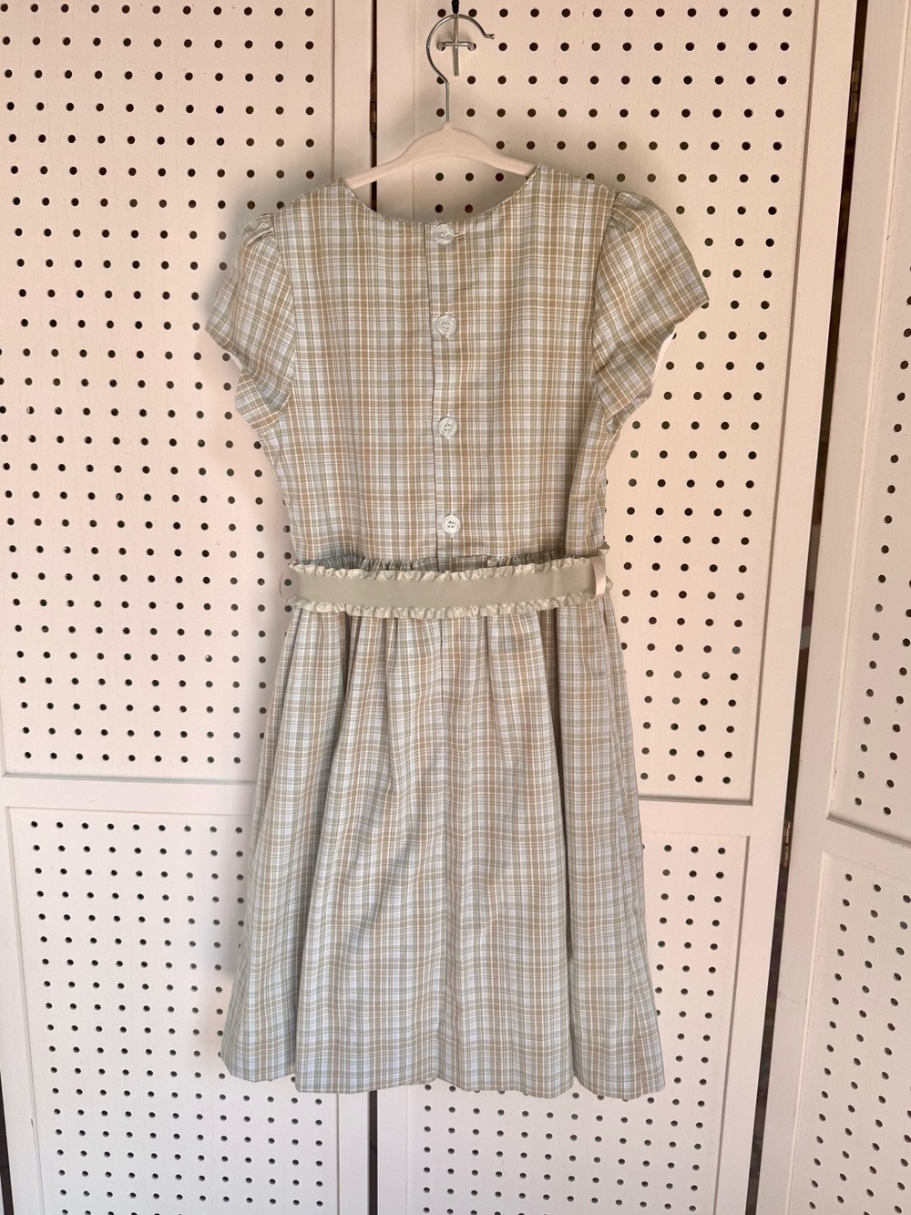 Bailey Boys Size 8 Girls Plaid Dress Sage Green Gold Vintage Prep Ruffled Sash - Picture 5 of 11